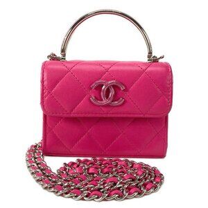 Auth CHANEL Matelassé / Micro Mini Top Handle Flap Bag AP3708 Pink Lambskin